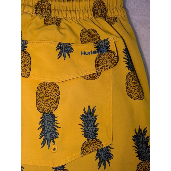 Hurley Swimshorts Mens Size‎ Large Yellow Pineapple Lined Trunks Drawstring - Picture 6 of 7